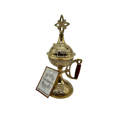 Manual censer with a wooden handle, 6.5x17 cm