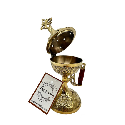 Manual censer with a wooden handle, 6.5x17 cm