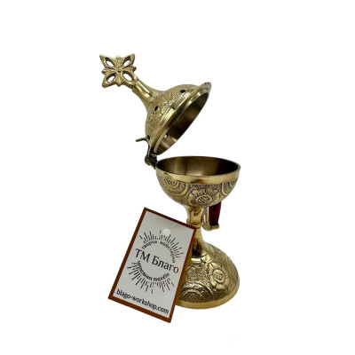 Manual censer with a wooden handle, 6.5x17 cm