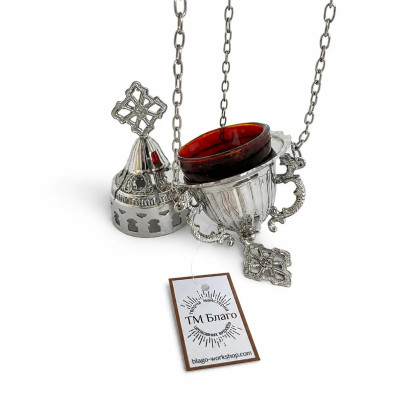 Church hanging lamp nickel with red glass 9x23x57 cm