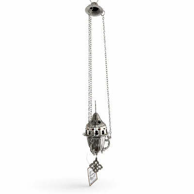 Church hanging lamp nickel with red glass 9x23x57 cm