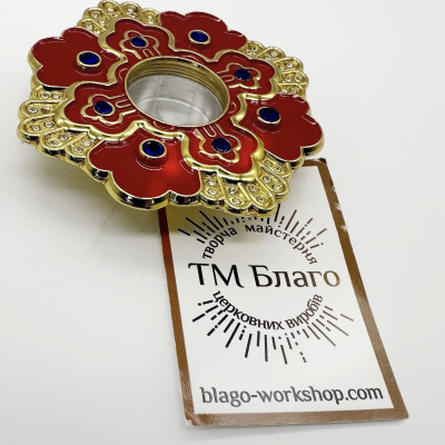 Мощевик металевий з червоною емаллю та синіми камінцями 7х7х1 см Мощевик металевий з червоною емаллю та синіми камінцями 7х7х1 см