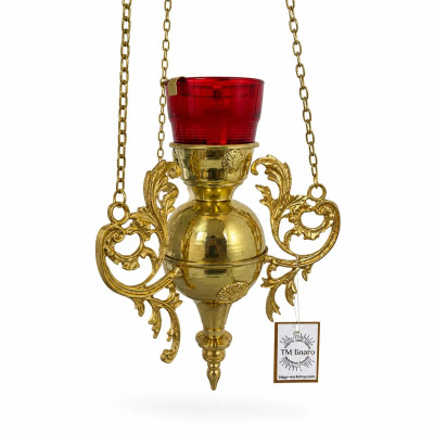 Church hanging lamp made of brass, red cup Church hanging lamp made of brass, red cup