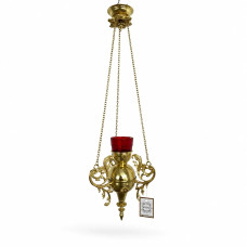 Church hanging lamp made of brass, red cup
