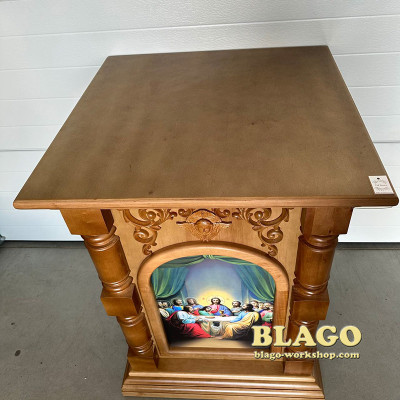 Престол деревянный (риза) с резьбой и иконами, 80х80х105 см