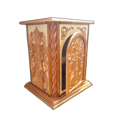 Church wooden altar with doors and carved cross 74x64x90 cm Church wooden altar with doors and carved cross 74x64x90 cm