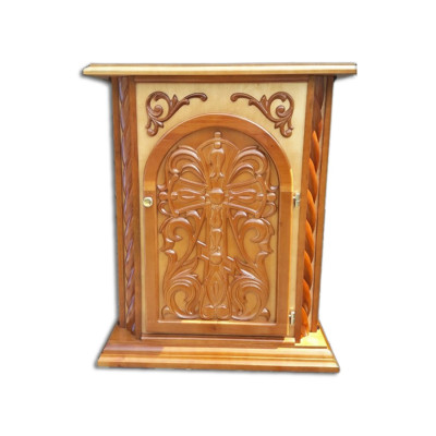 Church wooden altar with doors and carved cross 74x64x90 cm Church wooden altar with doors and carved cross 74x64x90 cm