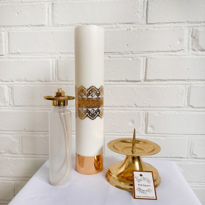 Oil candle holder with stand, made of brass12x38.5 cm