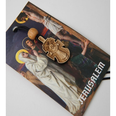 Хрест натільний малий різьблений, двохсторонній з іконкою та шнурком