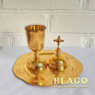 Елейница с тарелкой латунная для елеопомазки, 18х19 см