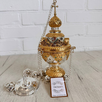 Brass incense with fragmentary gilding 63 cm