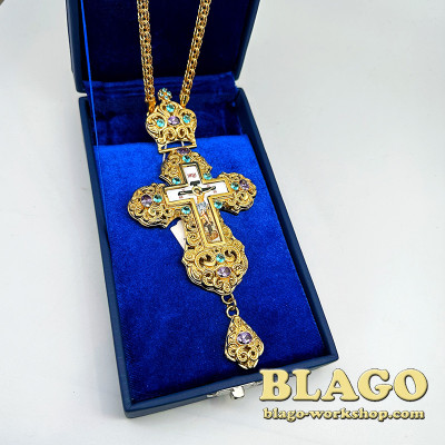 Хрест наперсний з ланцюгом та декором, 17,5х8х1,3 см