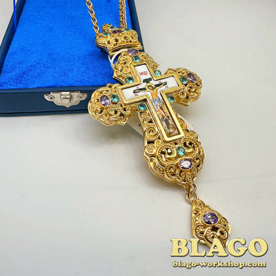 Хрест наперсний з ланцюгом та декором, 17,5х8х1,3 см