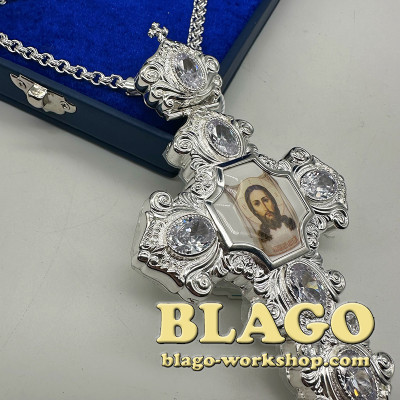 Крест наградной с белым цирконием, 16,5х8х1,3 см