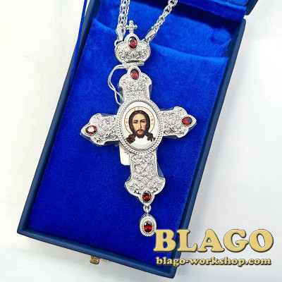 Pectoral cross with red zirconium, 14.5x8x1.3 cm