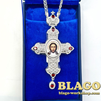 Pectoral cross with red zirconium, 14.5x8x1.3 cm