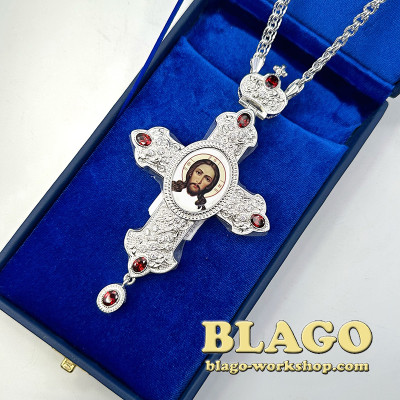 Pectoral cross with red zirconium, 14.5x8x1.3 cm