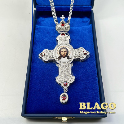 Pectoral cross with red zirconium, 14.5x8x1.3 cm