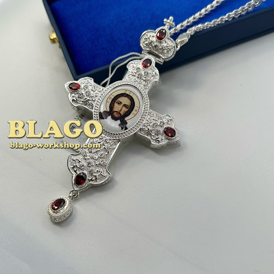 Pectoral cross with red zirconium, 14.5x8x1.3 cm