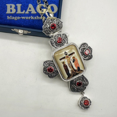 Хрест нагрудний для священника посріблений з оксидуванням 16,5х8х1 см