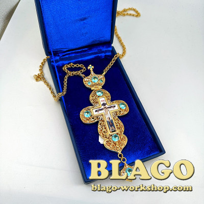 Award cross with blue inserts, 17x7x1 cm