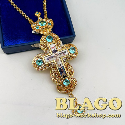 Award cross with blue inserts, 17x7x1 cm
