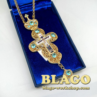 Award cross with blue inserts, 17x7x1 cm