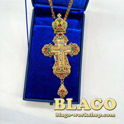 Крест нагрудный с цепью и украшениями , 17х8х1 см