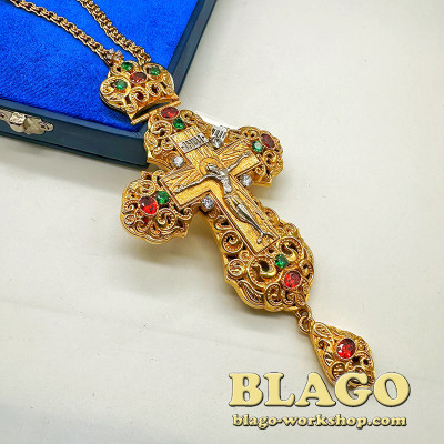 Крест нагрудный с цепью и украшениями , 17х8х1 см