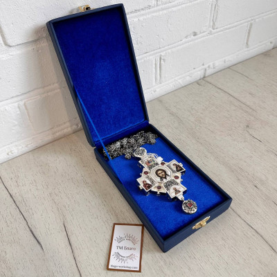 Brass pectoral cross 7.5x13.5x1 cm