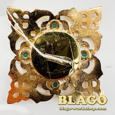 Мощевик латунний позолочений квадратний з цирконієм, 4,5 см