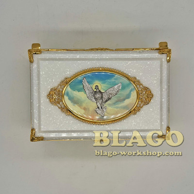 Ковчег з акрилу в латунному обрамленні з іконою "Святий Миколай Чудотворець", 16х10,5х8 см