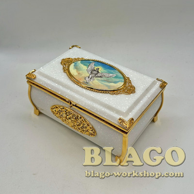 Ковчег з акрилу в латунному обрамленні з іконою "Святий Миколай Чудотворець", 16х10,5х8 см