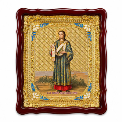 Icon of the Holy Apostle Protomartyr and Archdeacon Stephen in a wooden box under glass 42x48 cm
