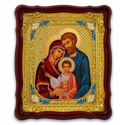 Orthodox temple icon of the Holy Family in a wooden box under glass 42x48 cm
