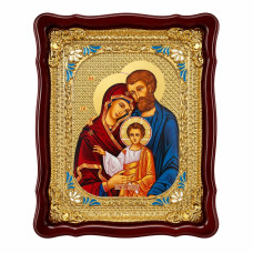 Храмова ікона Свята Родина в дерев'яному фігурному кіоті під склом 42х48 см