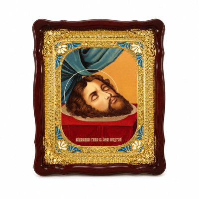Icon for the church of the Beheading of St. John the Baptist in a wooden box under glass 42x48 cm
