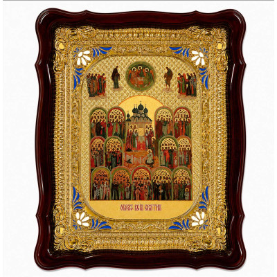 Icon of the Image of All Saints in a wooden figure under glass 42x48 cm