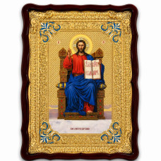 Icon for the church Jesus Christ - King of Glory (Savior on the Throne) in a wooden box under glass 60x80 cm