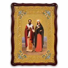 Icon of the Holy Martyrs Cyprian and Justina in a wooden box under glass 60x80 cm
