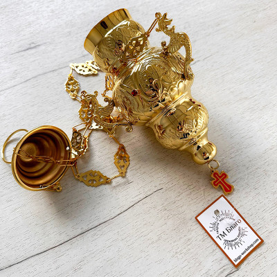 Brass pendant lamp with stones, 12x22x55 cm