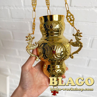 Brass pendant lamp with stones, 12x22x55 cm