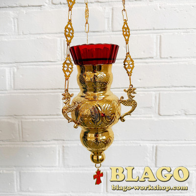 Brass pendant lamp with stones, 12x22x55 cm