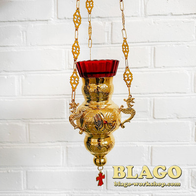 Brass pendant lamp with stones, 12x22x55 cm