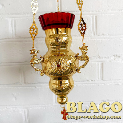 Brass pendant lamp with stones, 12x22x55 cm