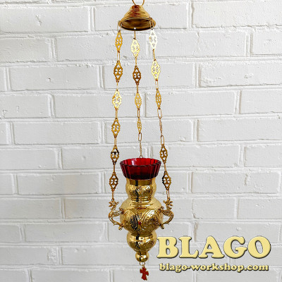 Brass pendant lamp with stones, 12x22x55 cm