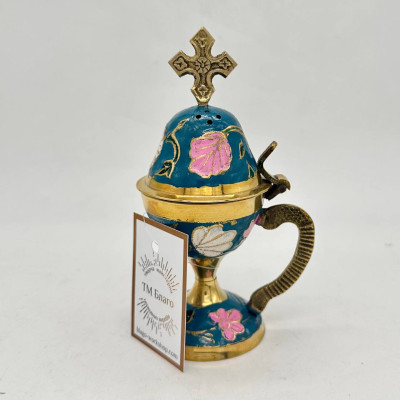 Кадильница ручная расписанная цветной эмалью, 8х14см