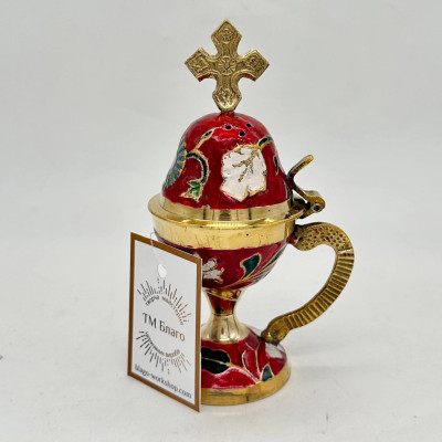 Кадильница ручная расписанная цветной эмалью, 8х14см