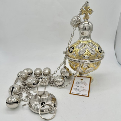 Кадило комбинированное для священника с чеканкой, 8х19 см