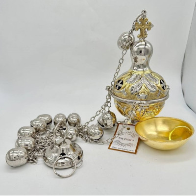 Кадило комбинированное для священника с чеканкой, 8х19 см